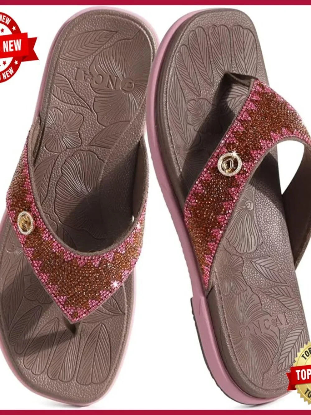 Women's Rhinestone Studded Flip Flops Sandals Size 6-12 Rubber Sole Beach Pool
